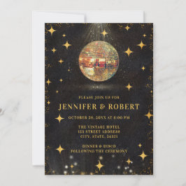 Elegant Black and Gold Glitter Disco Balls Wedding 招待状