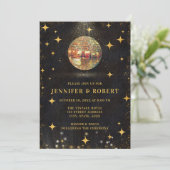 Elegant Black and Gold Glitter Disco Balls Wedding 招待状 (スタンド正面)