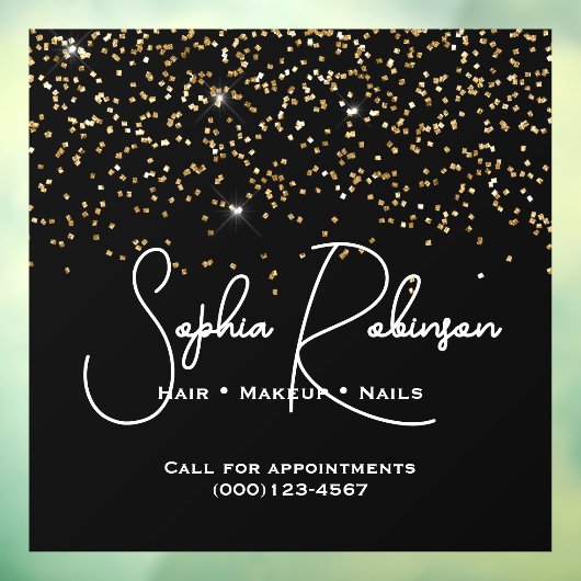 Elegant Black and Gold Glitter Salon Business ウィンドウサイン (シート3)