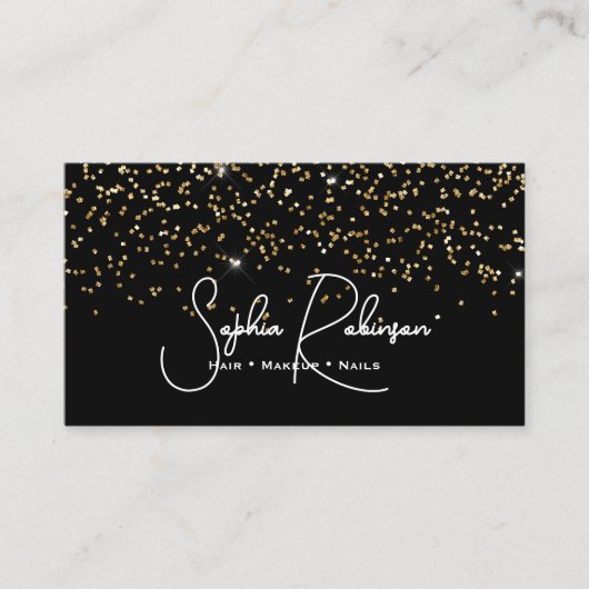 Elegant Black and Gold Glitter Salon Business Card 名刺 (正面)