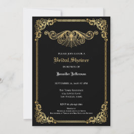 Elegant black and gold Gothic Bridal Shower 案内状