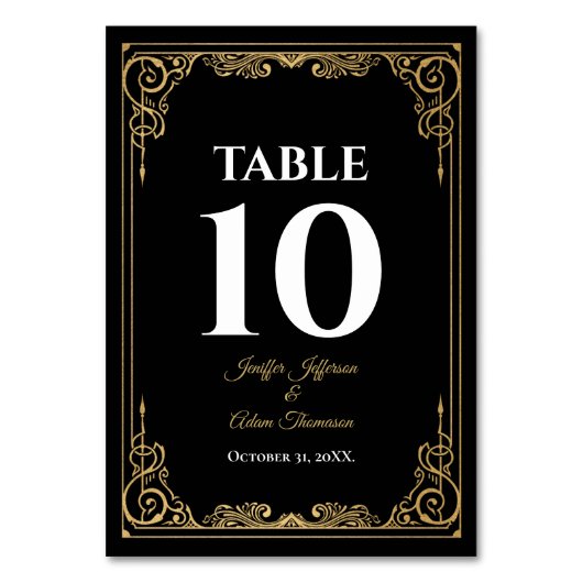 Elegant black and gold Gothic Wedding テーブルナンバー (正面)