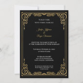 Elegant black and gold Gothic wedding Invitation 招待状 (正面)