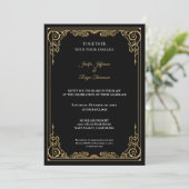 Elegant black and gold Gothic wedding Invitation 招待状 (スタンド正面)