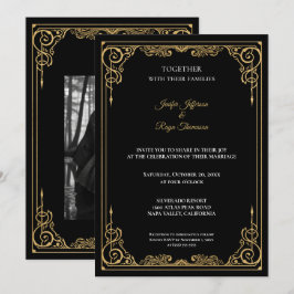 Elegant black and gold Gothic wedding Invitation 招待状