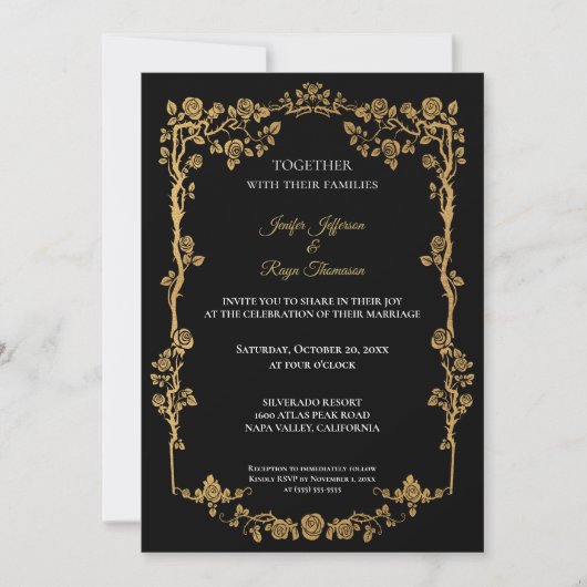 Elegant black and gold Gothic wedding Invitation 招待状 (正面)