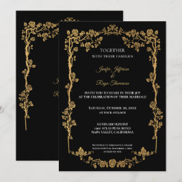Elegant black and gold Gothic wedding Invitation 招待状