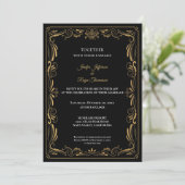 Elegant black and gold Gothic wedding Invitation 招待状 (スタンド正面)