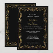 Elegant black and gold Gothic wedding Invitation 招待状 (正面/裏面)