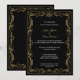 Elegant black and gold Gothic wedding Invitation 招待状