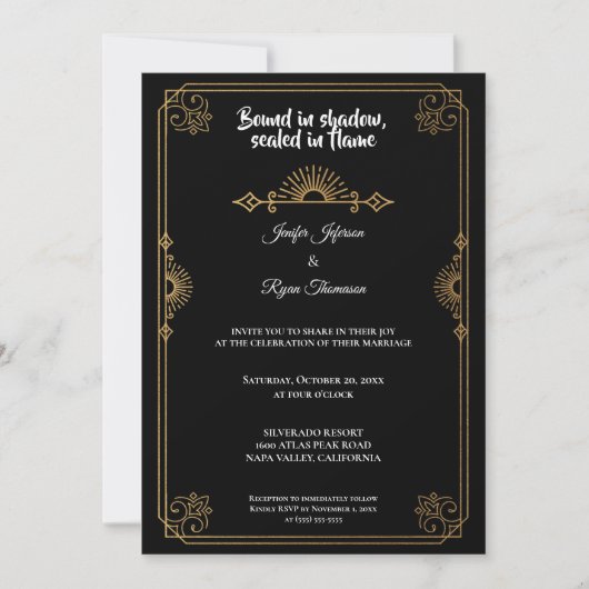 Elegant black and gold Gothic wedding Invitation 招待状 (正面)