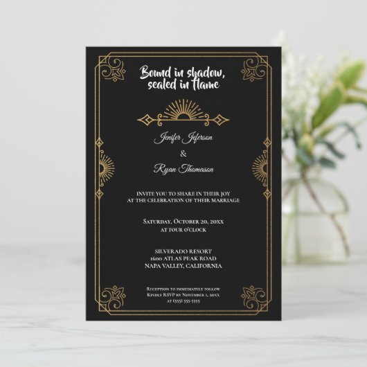 Elegant black and gold Gothic wedding Invitation 招待状 (スタンド正面)