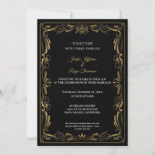 Elegant black and gold Gothic wedding Invitation 招待状 (正面)
