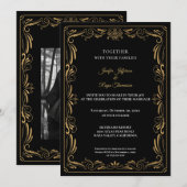 Elegant black and gold Gothic wedding Invitation 招待状 (正面/裏面)