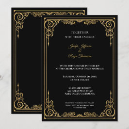 Elegant black and gold Gothic wedding Invitation 招待状