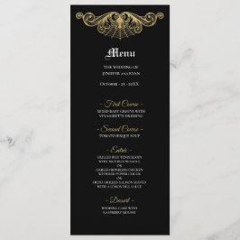 Elegant black and gold Gothic Wedding Menu メニュー