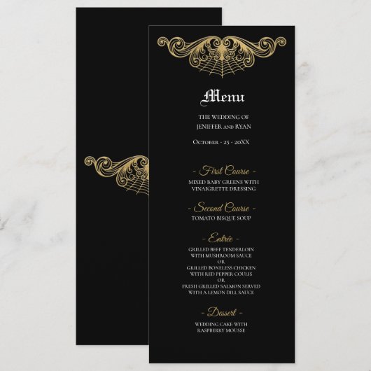 Elegant black and gold Gothic Wedding Menu メニュー (正面/裏面)