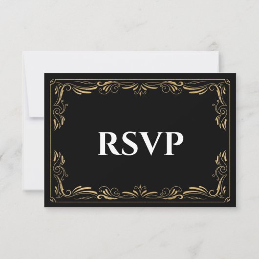 Elegant black and gold Gothic Wedding RSVP Card (裏面)