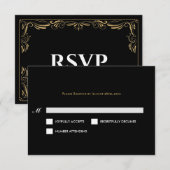 Elegant black and gold Gothic Wedding RSVP Card (正面/裏面)
