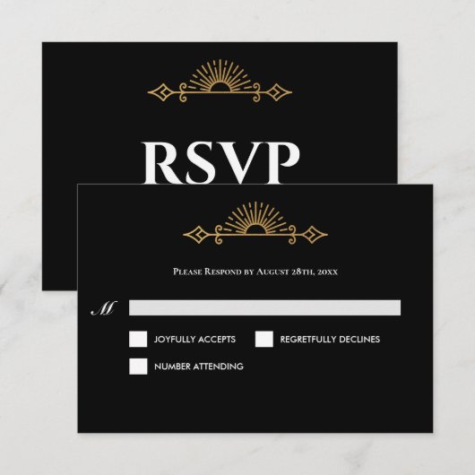 Elegant black and gold Gothic Wedding RSVP Card (正面/裏面)