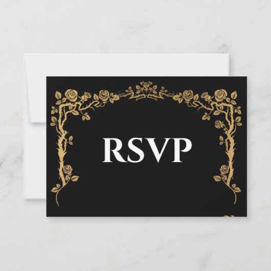 Elegant black and gold Gothic Wedding RSVP Card (裏面)