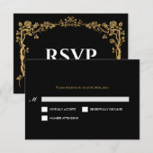 Elegant black and gold Gothic Wedding RSVP Card (正面/裏面)
