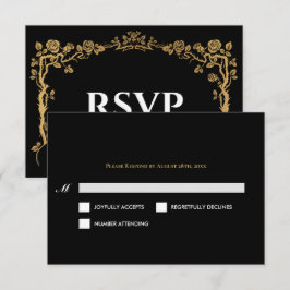 Elegant black and gold Gothic Wedding RSVP Card