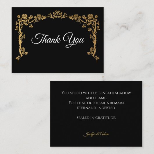 Elegant black and gold Gothic wedding Thank You ノートカード (正面/裏面)