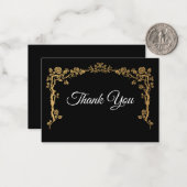 Elegant black and gold Gothic wedding Thank You ノートカード (正面/裏面インサイチュ)