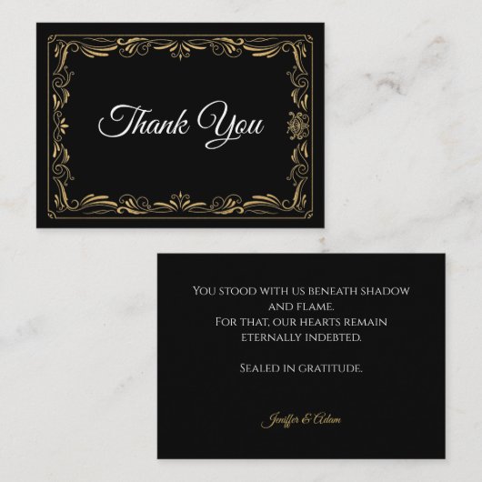 Elegant black and gold Gothic wedding Thank You ノートカード (正面/裏面)