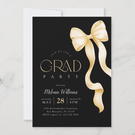 Elegant Black and Gold Graduation Invitation 招待状 (正面)