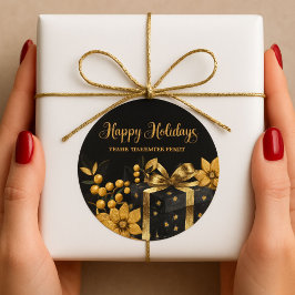 Elegant Black and Gold Happy Holidays Sticker ラウンドシール