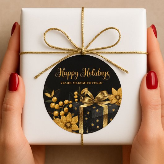 Elegant Black and Gold Happy Holidays Sticker ラウンドシール