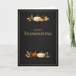 Elegant Black and Gold Happy Thanksgiving Pumpkin カード