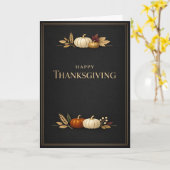 Elegant Black and Gold Happy Thanksgiving Pumpkin カード (黄色い花)