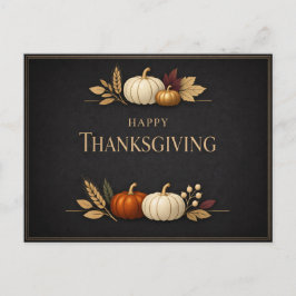 Elegant Black and Gold Happy Thanksgiving Pumpkin シーズンポストカード