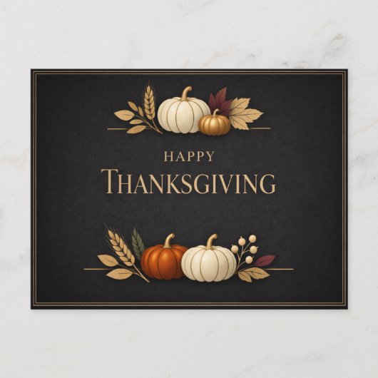 Elegant Black and Gold Happy Thanksgiving Pumpkin シーズンポストカード (正面)