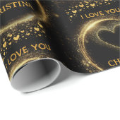 Elegant Black and Gold Hearts I Love you Name  ラッピングペーパー (ロールコーナー)