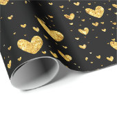 Elegant Black and Gold Hearts Valentines Day ラッピングペーパー (ロールコーナー)