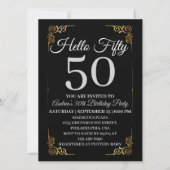 Elegant Black and Gold Hello 50th For Women 招待状 (正面)