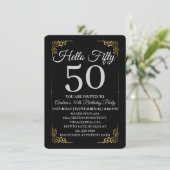 Elegant Black and Gold Hello 50th For Women  招待状 (スタンド正面)