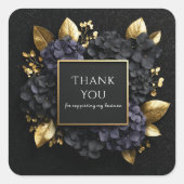 Elegant Black and Gold Hydrangea Luxury Floral スクエアシール (正面)