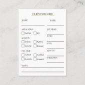 Elegant Black and gold Lash Client Record Form 名刺 (裏面)