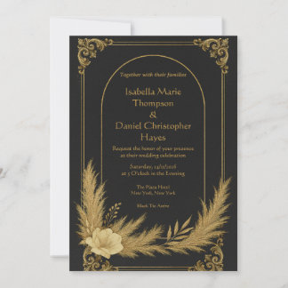 Elegant Black and Gold Luxury Wedding Invitation 招待状