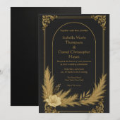Elegant Black and Gold Luxury Wedding Invitation 招待状 (正面/裏面)