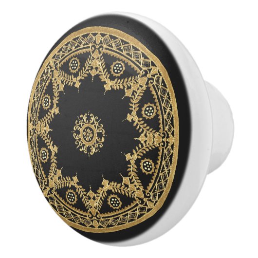 Elegant black and gold mandala pattern セラミックノブ (右)