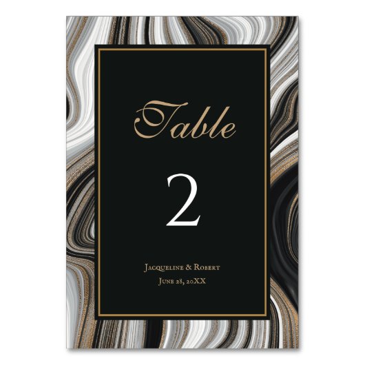 Elegant Black and Gold Marble Wedding  テーブルナンバー (正面)