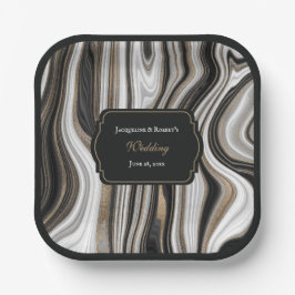 Elegant Black and Gold Marble Wedding ペーパープレート