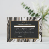 Elegant Black and Gold Marble Wedding 出欠カード (スタンド正面)