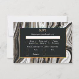 Elegant Black and Gold Marble Wedding 出欠カード